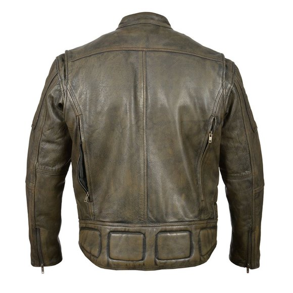 Men's High Mileage Distressed Brown Padded Vented Leather Scooter Jacket - Picture 2 of 4